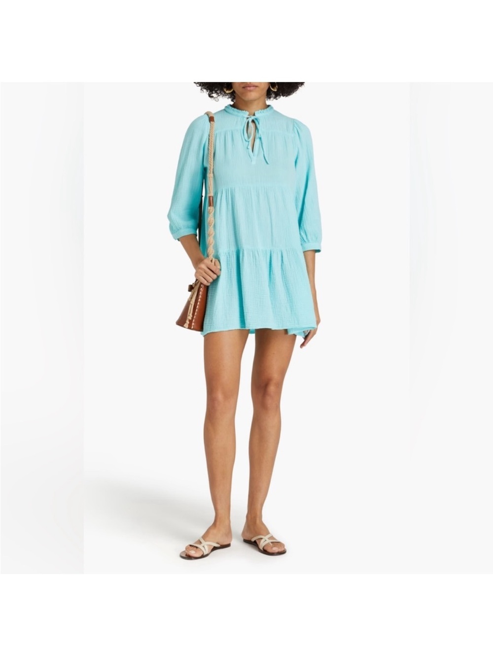 HONORINE Giselle Tiered
Crinkled Cotton-Gauze Mini
Dress Turquoise Size S